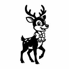 Majestic reindeer with festive bow and jingle bells, exuding holiday spirit and winter charm, perfect for festive greetings and seasonal promotions