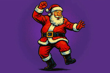 Obraz premium Santa Claus joyfully dancing with raised arms, celebrating the festive holiday season in style. Generative ai vector colorful pop art illustration.