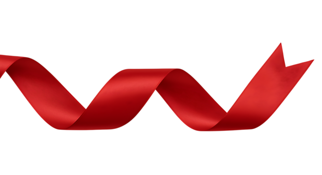 Elegant red ribbon in a flowing shape perfect for designs on transparent background.