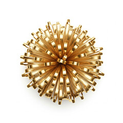 A striking and intricate golden starburst brooch or pendant with radiating spikes isolated on white background