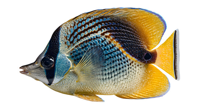 Beautiful yellow and blue fish isolated on transparent background