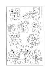 Fototapeta premium Teddy bears, puppies and kittens. coloring book