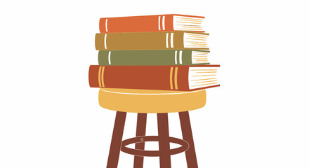Stack of books on a stool with brown legs and yellow seat.