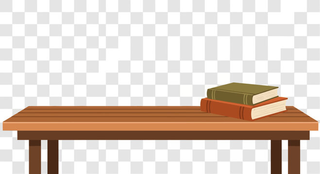 Two books stacked on a wooden table.