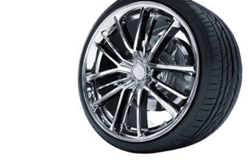 Chrome car wheel and tire isolated on transparent background