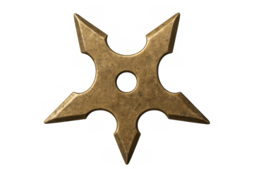 Japanese shuriken with pointed blades and central hole, crafted from aged metal, representing ancient ninja warfare
