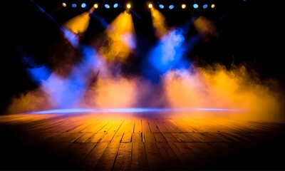 Warm Yellow and Blue Stage Smoke With Dramatic Lighting