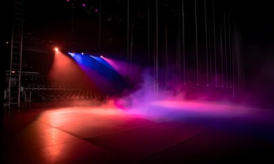 Cinematic Arena Stage Lights With Colorful Fog