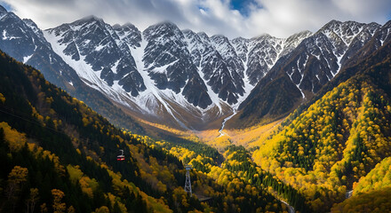 Drone Shot of Japanese Alps Tateyama Kurobe Alpine Route Autumn