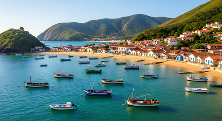 Drone View of P&acirc;ntano do Sul Fishing Village and Beach