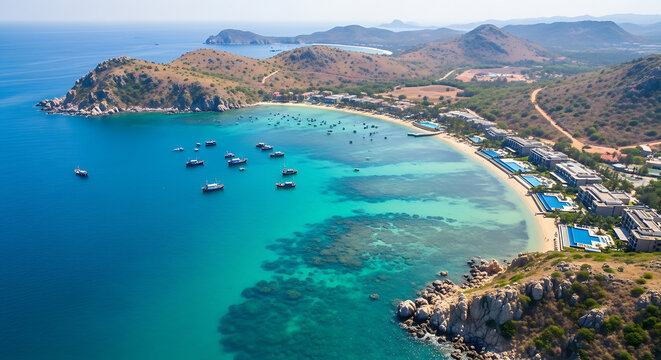Aerial Shot of Vinh Hy Bay Nui Chua National Park and Coral