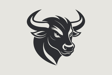 bull head vector illustration with horns and tattoo style