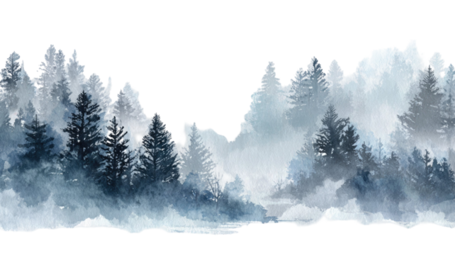 Abstract snowy scene on forest featuring soft winter elements creating a calm peaceful seasonal atmosphere on white background
