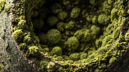 Obraz premium Close-up of Green Mold Growth Inside a Dark Container