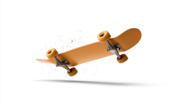 Skateboard wood wheels isolated white background dynamic action sport modern fun