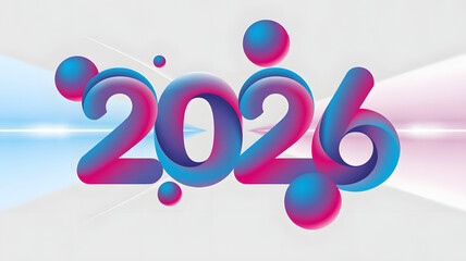 Modern 3D gradient 2026 typography with smooth waves