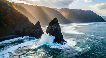 Drone Photography of Oga Peninsula Godzilla Rock and Autumn Coast