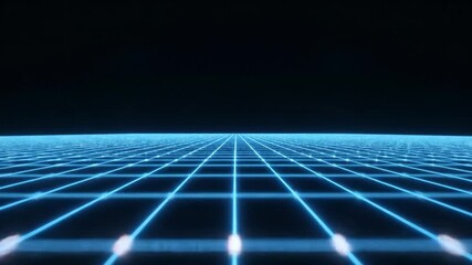 Dynamic neon blue grid animation for futuristic technology or metaverse background - Powered by Adobe