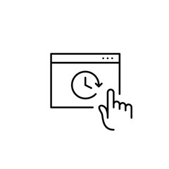 Web page with clock and finger click. Online session timeout. Pixel perfect, editable stroke vector icon