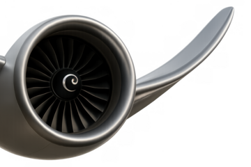 Jet engine fan spinning, close up view of aircraft turbine providing power and thrust for aviation travel