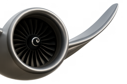 Jet engine fan spinning, close up view of aircraft turbine providing power and thrust for aviation travel