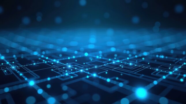 Abstract blue digital network grid with glowing connections - Powered by Adobe