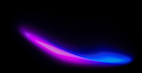 A sleek, curved gradient of brilliant pink and bright blue light emerges from the pitch black background with fine grain texture.