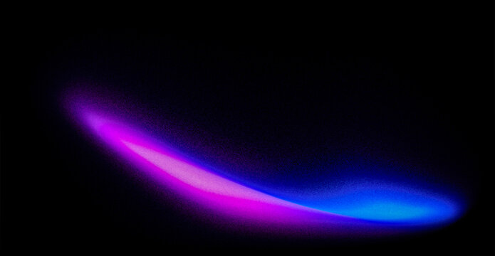 A sleek, curved gradient of brilliant pink and bright blue light emerges from the pitch black background with fine grain texture.