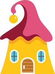 Naklejka premium Cute fairy house with pink roof and golden ball hanging from its curl, perfect for children's book illustrations or fantasy projects