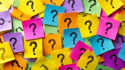 Pile of Colorful Sticky Notes with Question Marks for Visual Communication