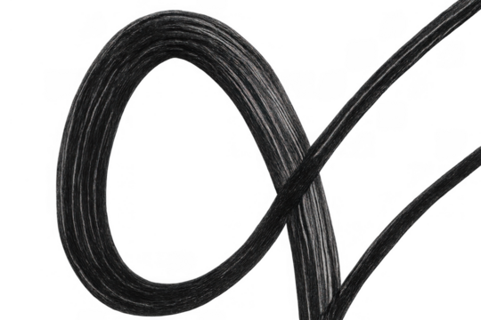 Black swirling paint stroke creating a decorative calligraphic loop with abstract texture, transparent background