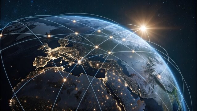 Global network connecting continents with speed - Powered by Adobe