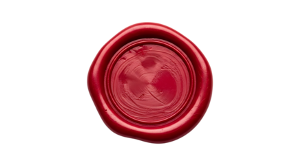 Closeup of a red wax seal isolated on transparent background, symbolizing authenticity, quality, and confidentiality in a vintage and elegant manner png