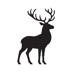 Majestic Reindeer Silhouette Vector on White Background, Elegant Christmas & Wildlife Icon
