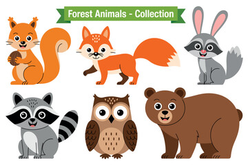 A charming collection of cute and friendly forest animals are presented in a delightful illustration.