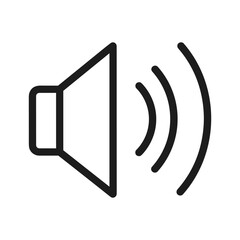 Simple line art icon of a speaker emitting sound waves