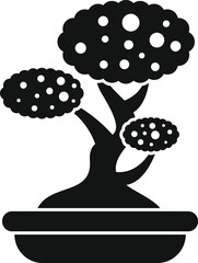 Stylized bonsai tree in a pot, representing balance, tranquility, and the art of miniature gardening