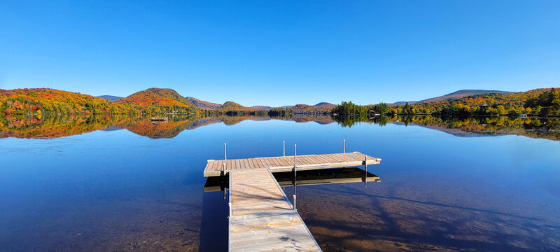 Pontoon boat on Lake Superior in Mont-Tremblant National Park, Quebec, Canada