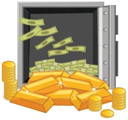 Fototapete Rund Kinder Open Safe Filled With Gold Bars and Cash  © GraphicsRF