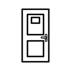 Simple outline drawing of a closed door with a window and handle