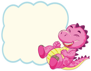 Laughing Pink Dinosaur with Blank Speech Bubble Frame