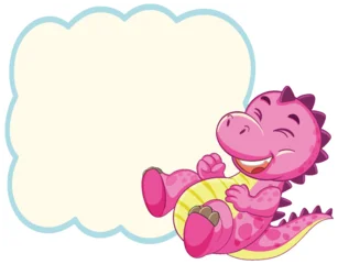Fototapete Rund Kinder Laughing Pink Dinosaur with Blank Speech Bubble Frame  © GraphicsRF