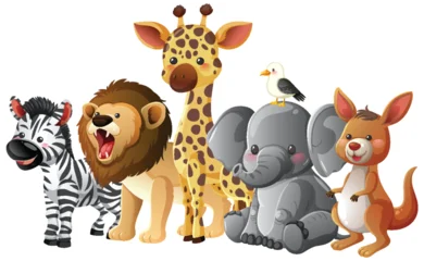 Fototapete Rund Kinder Cartoon Safari Animals Grouped Together on White Background  © GraphicsRF