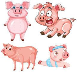 Cute Cartoon Pigs in Various Playful Poses
