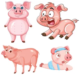 Fototapete Rund Kinder Cute Cartoon Pigs in Various Playful Poses  © GraphicsRF