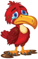Fototapete Rund Kinder Sad Red Cartoon Bird Standing in Mud Puddle  © GraphicsRF