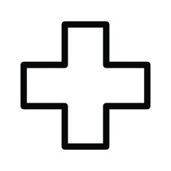 Simple geometric cross symbol with thick black outline on white background