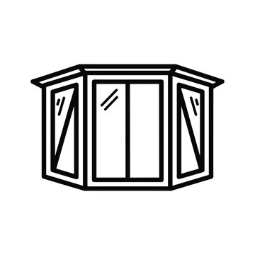 Simple line art illustration of a bay window with glass panes