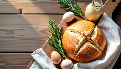 Rustic Breakfast: Fresh Bread & Eggs