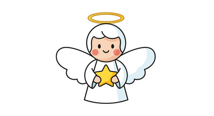 Cute Cartoon Christmas Angel with Gift Box